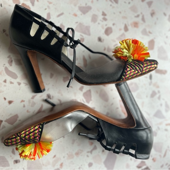 Georgina Goodman Rare Designer Heels Woven Toe & Pom Pom NEW Size 39 EU - Picture 1 of 10
